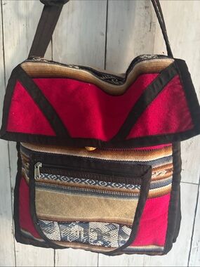 Red Woven Aztec-Pattern crossbody handmade Shoulder Backpack